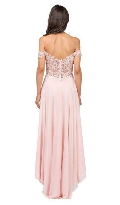 Dancing Queen - 2278 Off Shoulder Beaded High Low Prom Dress