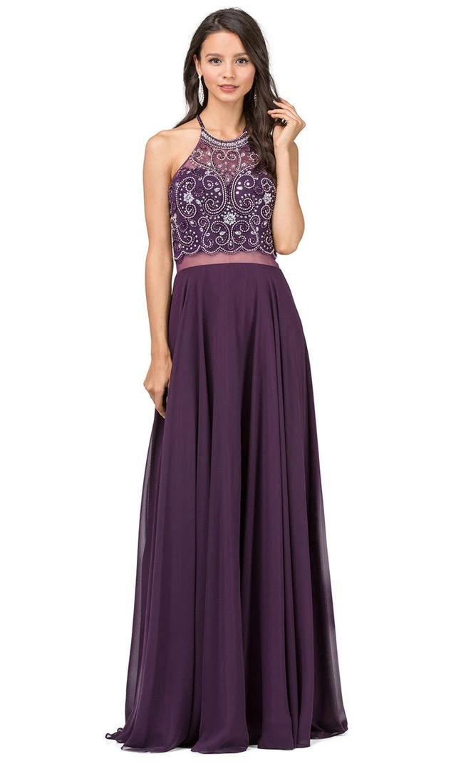 Dancing Queen - 2341 Beaded Sheer Halter Chiffon Prom Dress 3 Dancing Queen - 2341 Beaded Sheer Halter Chiffon Prom Dress