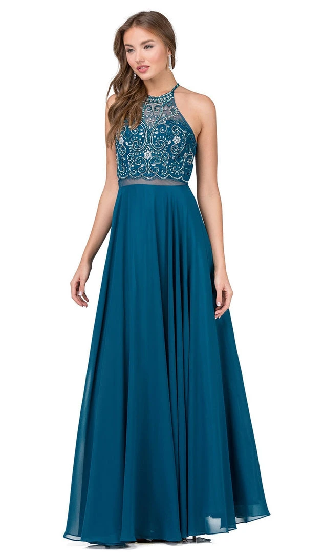 Dancing Queen - 2341 Beaded Sheer Halter Chiffon Prom Dress 8 Dancing Queen - 2341 Beaded Sheer Halter Chiffon Prom Dress