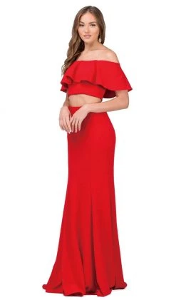 Dancing Queen - 2342 Two Piece Ruffled Off-Shoulder Sheath Prom Dress 10 Dancing Queen - 2342 Two Piece Ruffled Off-Shoulder Sheath Prom Dress
