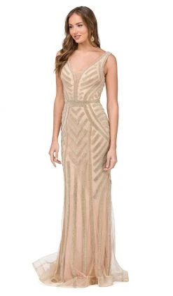 Dancing Queen - 2391 Beaded Plunging Fitted Prom Gown