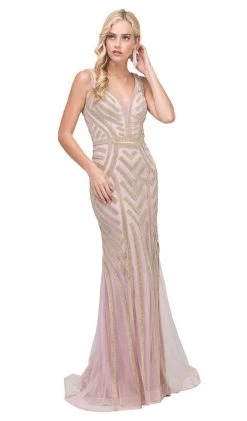 Dancing Queen - 2391 Beaded Plunging Fitted Prom Gown