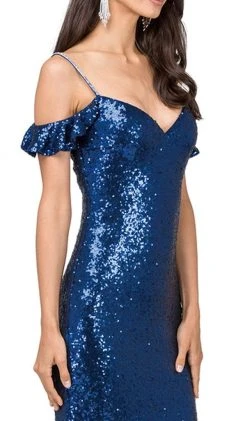 Dancing Queen - 2398 Sequined Fitted Draped Straps Prom Gown