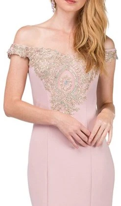 Dancing Queen - 2414 Gilded Off-Shoulder Fitted Prom Gown