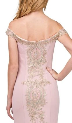 Dancing Queen - 2414 Gilded Off-Shoulder Fitted Prom Gown