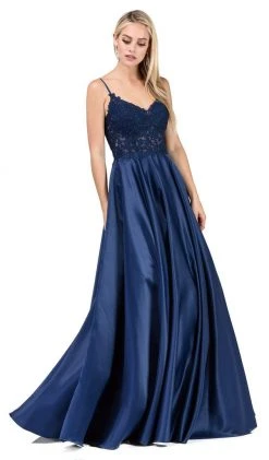 Dancing Queen - 2459A Jewel Appliqued Spaghetti Strapped A-Line Gown