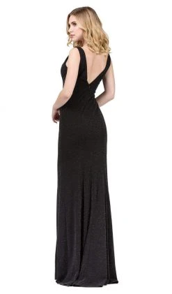 Dancing Queen - 2497 Shimmer Fabric Plunging Neck Fitted Prom Dress