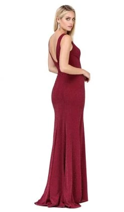 Dancing Queen - 2497 Shimmer Fabric Plunging Neck Fitted Prom Dress