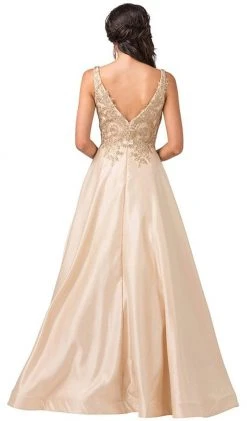 Dancing Queen - 2533 Gold Embellished Lace Bodice Satin A-Line Gown 14 Dancing Queen - 2533 Gold Embellished Lace Bodice Satin A-Line Gown