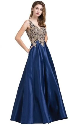 Dancing Queen - 2533 Gold Embellished Lace Bodice Satin A-Line Gown 15 Dancing Queen - 2533 Gold Embellished Lace Bodice Satin A-Line Gown