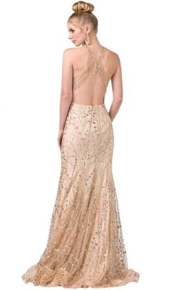 Dancing Queen - 2618 Embellished Mesh Sexy Back Long Slit Gown