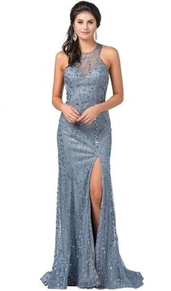 Dancing Queen - 2618 Embellished Mesh Sexy Back Long Slit Gown