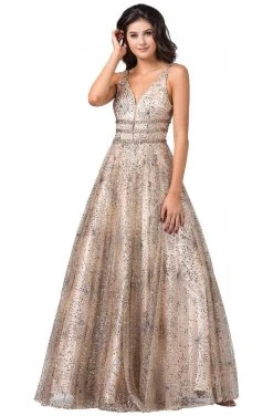 Dancing Queen - 2741 Embellished Deep V-neck A-line Gown