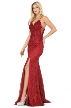 Dancing Queen - 2896 Embroidered V-neck Trumpet Dress