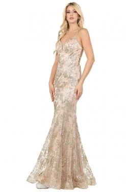 Dancing Queen - 2901 Embellished Deep V-neck Trumpet Dress