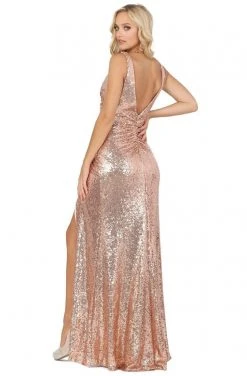 Dancing Queen - 2907 Sleeveless V Neck Allover Sequin Fitted Prom Gown