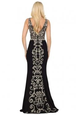 Dancing Queen - 2912 Sleeveless V Neck Lace Applique Long Prom Dress