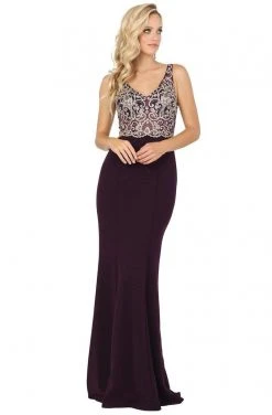 Dancing Queen - 2912 Sleeveless V Neck Lace Applique Long Prom Dress 10 Dancing Queen - 2912 Sleeveless V Neck Lace Applique Long Prom Dress