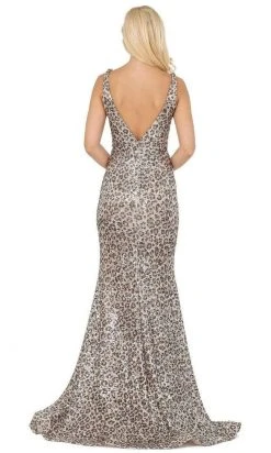 Dancing Queen - 2921 Printed Deep V-neck Trumpet Dress