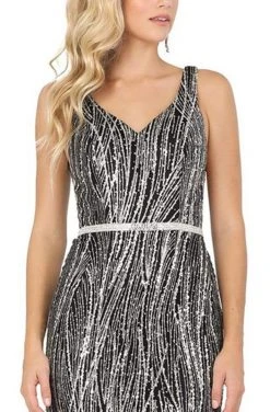 Dancing Queen - 2943 Sleeveless Glitter Motif Mermaid Gown