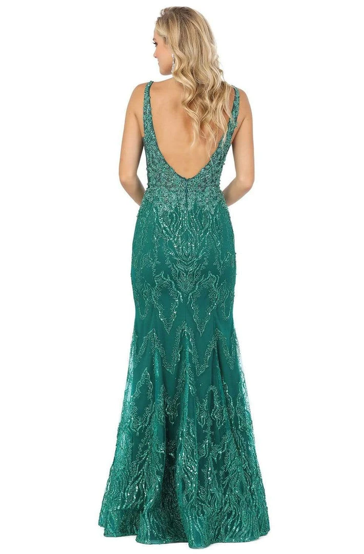 Dancing Queen - 2963 Embellished Deep V-neck Trumpet Dress 4 Dancing Queen - 2963 Embellished Deep V-neck Trumpet Dress