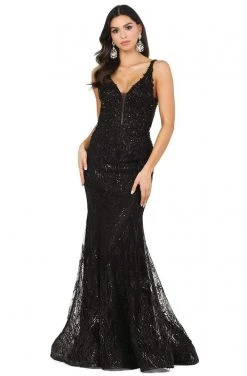 Dancing Queen - 2963 Embellished Deep V-neck Trumpet Dress 8 Dancing Queen - 2963 Embellished Deep V-neck Trumpet Dress