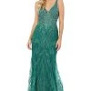 Dancing Queen - 2963 Embellished Deep V-neck Trumpet Dress