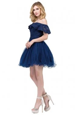 Dancing Queen - 3016 Ruffled Off-Shoulder A-Line Homecoming Dress