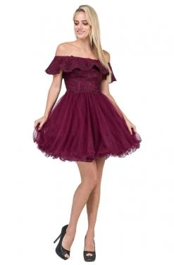 Dancing Queen - 3016 Ruffled Off-Shoulder A-Line Homecoming Dress
