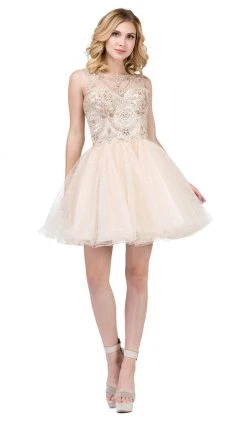 Dancing Queen - 3023 Embellished Scoop A-line Homecoming Dress