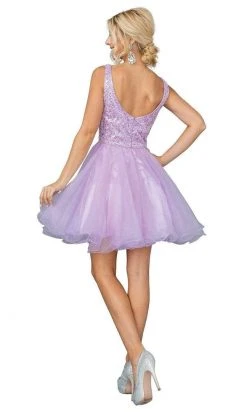 Dancing Queen - 3243 Glitter Embellished Fit And Flare Short Dress
