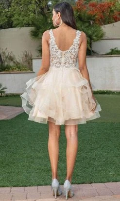 Dancing Queen 3273 - Lace V-Neck Ruffled Cocktail Dress