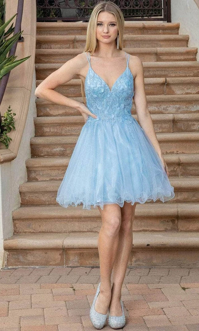 Dancing Queen 3316 - Applique V-Neck Tulle Cocktail Dress 5 Dancing Queen 3316 - Applique V-Neck Tulle Cocktail Dress