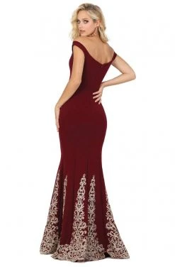 Dancing Queen - 4003 Off Shoulder Applique-Accented Mermaid Gown