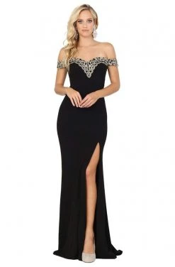 Dancing Queen - 4004 Lace Off Shoulder V Back High Slit Prom Dress 10 Dancing Queen - 4004 Lace Off Shoulder V Back High Slit Prom Dress