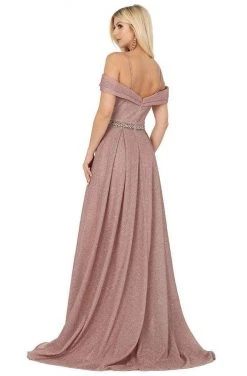 Dancing Queen - 4006 Pleated Off-Shoulder A-line Gown 8 Dancing Queen - 4006 Pleated Off-Shoulder A-line Gown