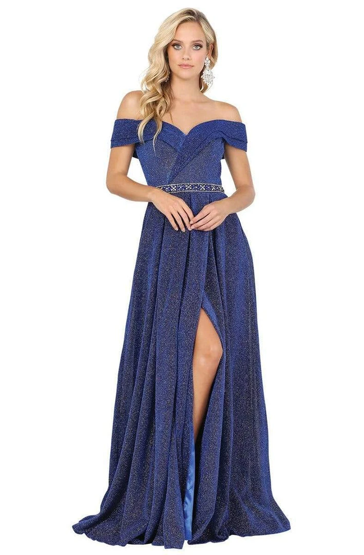 Dancing Queen - 4006 Pleated Off-Shoulder A-line Gown 6 Dancing Queen - 4006 Pleated Off-Shoulder A-line Gown