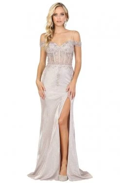 Dancing Queen - 4011 Embellished Off-Shoulder Trumpet Dress