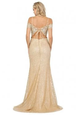 Dancing Queen - 4019 Embroidered Deep Off-Shoulder Trumpet Dress