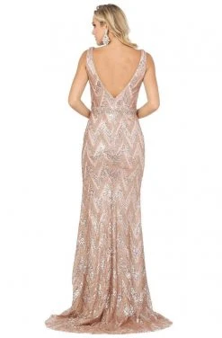 Dancing Queen - 4036 Embellished Plunging V-neck Trumpet Dress