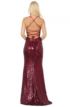 Dancing Queen - 4056 Sequined Deep V-neck Sheath Dress