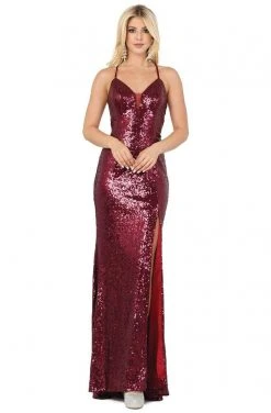Dancing Queen - 4056 Sequined Deep V-neck Sheath Dress