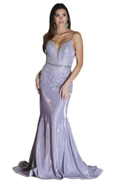 Dancing Queen - 4081 Floral Appliqued Glitter Metallic Gown
