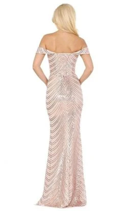 Dancing Queen - 4109 Off Shoulder Lace-Up Back Full Sequin Gown 9 Dancing Queen - 4109 Off Shoulder Lace-Up Back Full Sequin Gown
