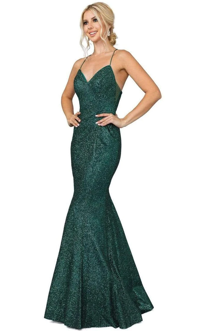 Dancing Queen - 4168 V-Neck With Spaghetti Strap Shimmer Mermaid Gown 5 Dancing Queen - 4168 V-Neck With Spaghetti Strap Shimmer Mermaid Gown