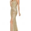 Dancing Queen - 4169 Sleeveless Deep V Neck Trumpet Dress