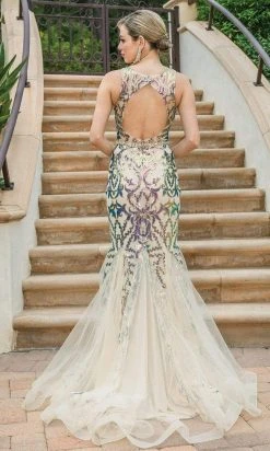 Dancing Queen - 4213 Plunging V-Neck Trumpet Evening Dress