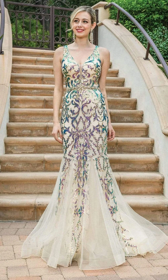 Dancing Queen - 4213 Plunging V-Neck Trumpet Evening Dress 3 Dancing Queen - 4213 Plunging V-Neck Trumpet Evening Dress