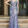 Dancing Queen - 4215 Plunging V-Neck Column Evening Dress