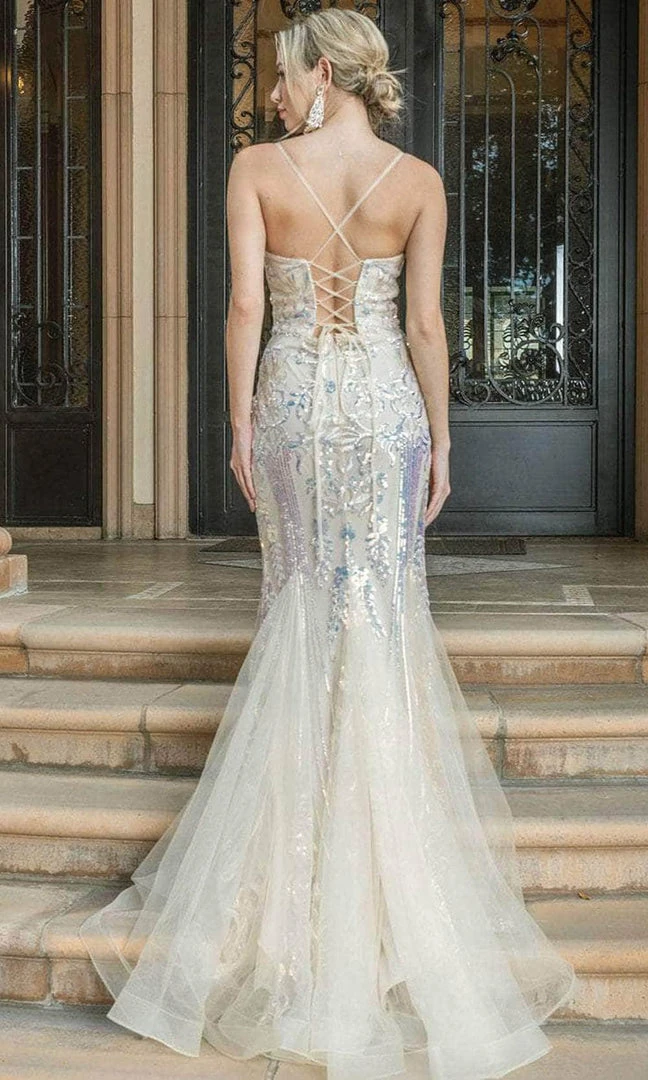 Dancing Queen 4220 - Embroidered Sleeveless Deep V-neckline Prom Dress 4 Dancing Queen 4220 - Embroidered Sleeveless Deep V-neckline Prom Dress